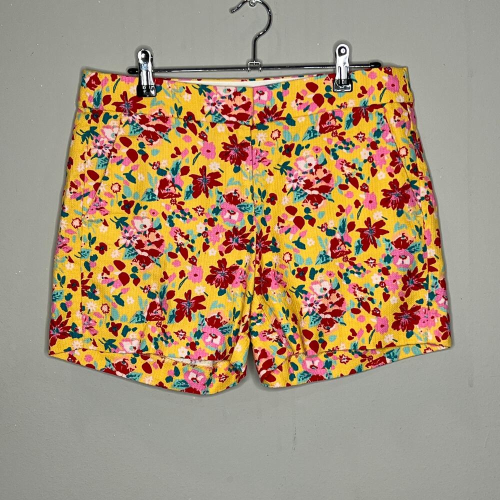 J. Crew Yellow Red Floral 100% Cotton Pocket Zip Fly Shorts Women's Size 2